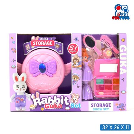 حقيبة مكياج بنات ألعاب 2×1 مع إكسسوارات ودمية (Rabbit Guka Set)